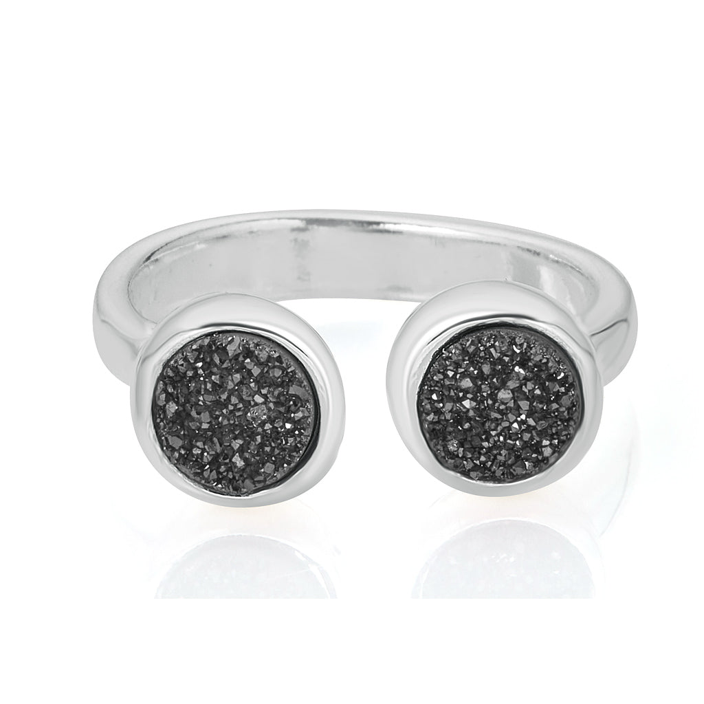 Pedrera Double Orb Silver Drusy Ring