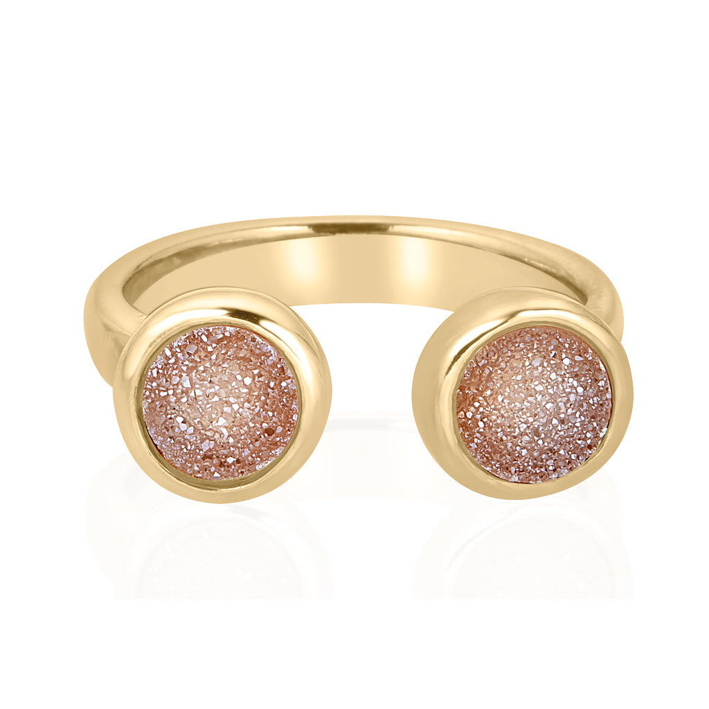 Pedrera Double Orb Gold Drusy Ring